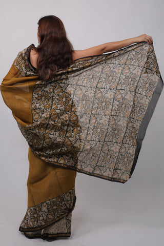 Mustard Chanderi Silk Saree with Unstitched Blouse Piece