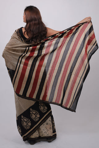 Stripe Patterned Chanderi Silk Saree with Unstitched Blouse Piece