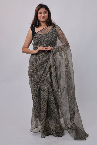 Black Office Wear Kota Doria Cotton Saree