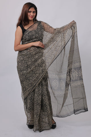 Black Office Wear Kota Doria Cotton Saree