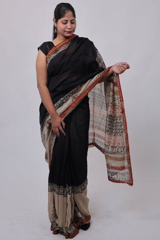 Premium Black Chanderi Silk Saree with Unstitched Blouse Piece