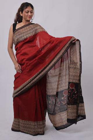 Premium Red Chanderi Silk Saree with Unstitched Blouse Piece