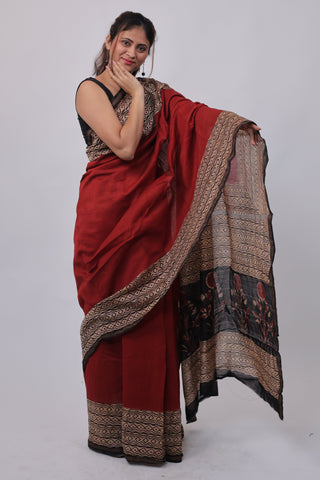 Premium Red Chanderi Silk Saree with Unstitched Blouse Piece