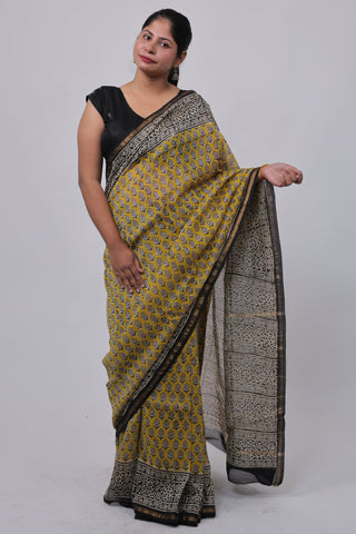 Premium Yellow Chanderi Silk Saree with Unstitched Blouse Piece