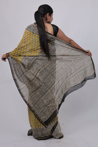 Premium Yellow Chanderi Silk Saree with Unstitched Blouse Piece