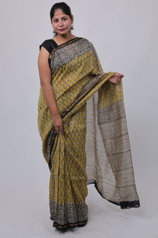 Premium Yellow Chanderi Silk Saree with Unstitched Blouse Piece