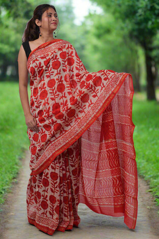 Premium Red Chanderi Silk Saree with Unstitched Blouse Piece