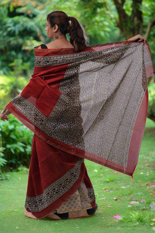 Red Chanderi Silk Saree with Unstitched Blouse Piece