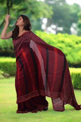 Maroon Chanderi Silk Saree with Unstitched Blouse Piece