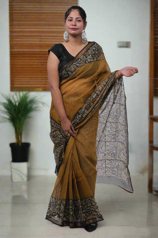 Premium Mustard Kota Doria Cotton Saree with Unstitched Blouse Piece