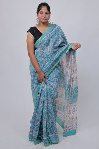 Premium Floral Print Chanderi Silk Saree with Unstitched Blouse Piece