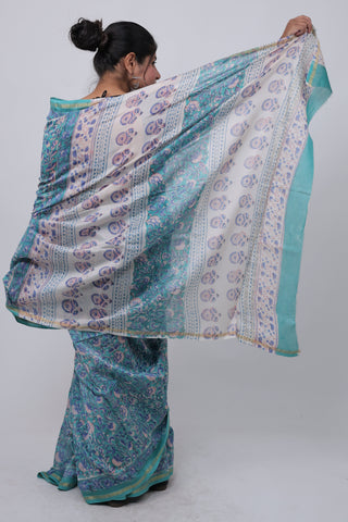 Premium Floral Print Chanderi Silk Saree with Unstitched Blouse Piece