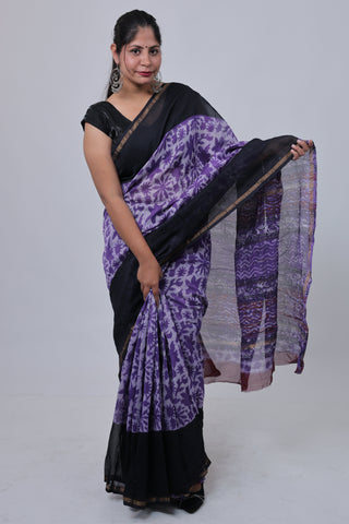 Purple Chanderi Silk Saree with Unstitched Blouse Piece