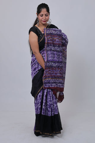 Purple Chanderi Silk Saree with Unstitched Blouse Piece