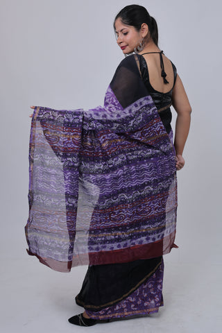 Purple Chanderi Silk Saree with Unstitched Blouse Piece