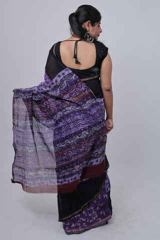 Purple Chanderi Silk Saree with Unstitched Blouse Piece