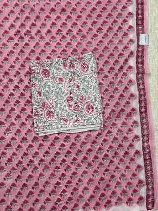 Cotton Handblock Office Wear Suit fabric with Kota Doria Dupatta