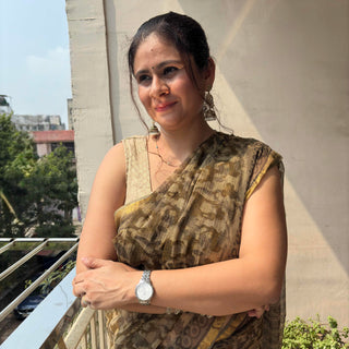 Vanaspati Ajrakh Hand Block Print Kota Doria Cotton Saree with zari border and unstitched Blouse Piece