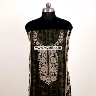 Green Pakistani Organza Party Wear Designer Suit fabric with pure chiffon dupatta