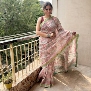 Maheshwari Silk Saree with Unstitched Blouse Piece