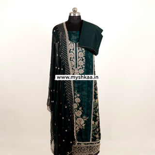 Blue Pakistani Organza Party Wear Designer Suit fabric with pure chiffon dupatta