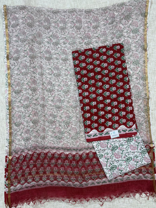 Cotton Handblock Office Wear Suit fabric with Kota Doria Dupatta