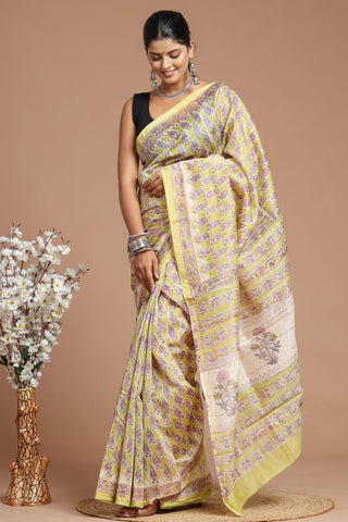 Light Green Chanderi Silk Saree with Unstitched Blouse Piece