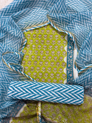 Cotton Handblock Office Wear Suit fabric with Kota Doria Dupatta