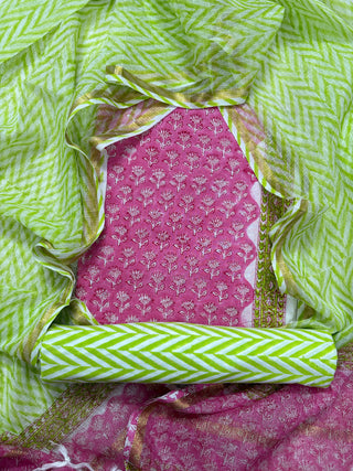 Cotton Handblock Office Wear Suit fabric with Kota Doria Dupatta