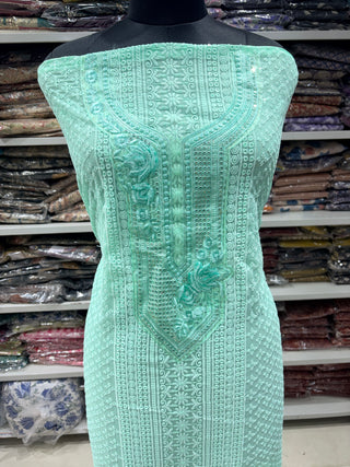 Sea Green Georgette Schiffli Work Party Wear Suit Fabric