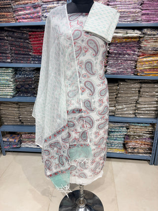 Hand block kota doria suit set for office wear with Lining included