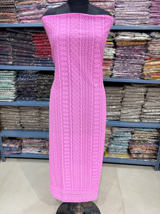 Pink Georgette Schiffli Work Party Wear Suit Fabric