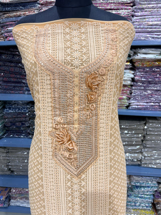 Beige Georgette Schiffli Work Party Wear Suit Fabric