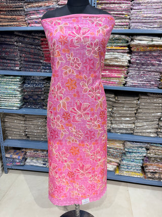 Pink Party Wear Organza Suit fabric with Neck embroidery and dupatta