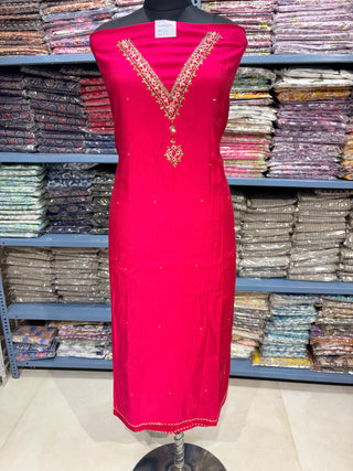 Rani Color Party Wear Modal Silk Suit Fabric and muslin embroidery dupatta