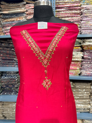 Rani Color Party Wear Modal Silk Suit Fabric and muslin embroidery dupatta