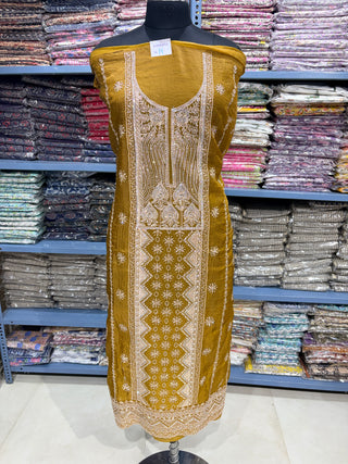 Mustard Color Crushed Shimmer Party Wear Designer Suit fabric with dupatta