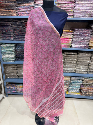 Kota Doria Dupatta with Sanganeri print
