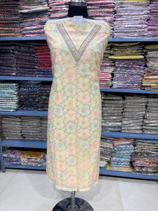 Party Wear Organza Suit fabric with Neck embroidery and dupatta