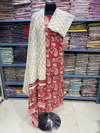 Handblock Cotton Suit Material with Cotton Dupatta