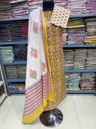 Handblock Cotton Suit Material with Cotton Dupatta