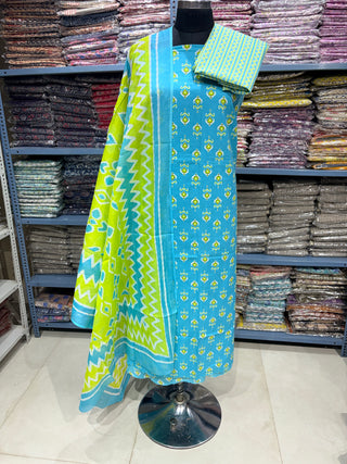 Handblock Cotton Suit Material with Cotton Dupatta