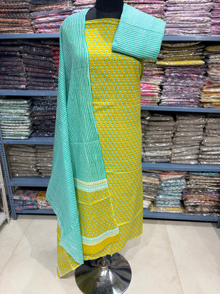 Handblock Cotton Suit Material with Cotton Dupatta