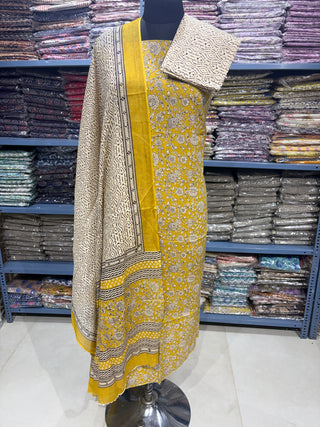 Handblock Cotton Suit Material with Cotton Dupatta