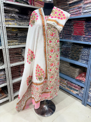 Handblock Cotton Suit Material with Cotton Dupatta