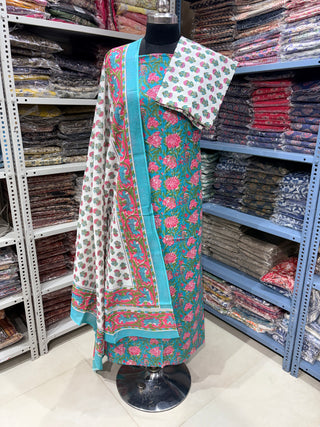 Handblock Cotton Suit Material with Cotton Dupatta