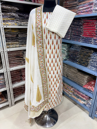 Handblock Cotton Suit Material with Cotton Dupatta