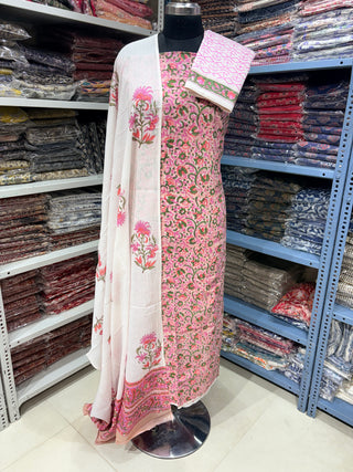 Handblock Cotton Suit Material with Cotton Dupatta
