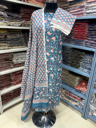 Handblock Cotton Suit Material with Cotton Dupatta