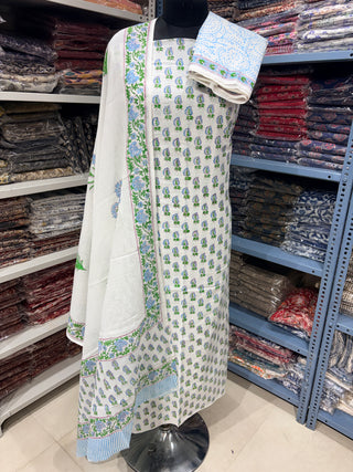 Handblock Cotton Suit Material with Cotton Dupatta